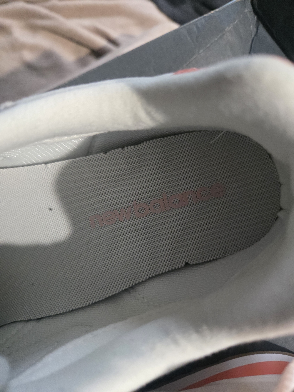 New Balance 515 White Sneakers with Coral Logo Accent - Picture 12 of 13